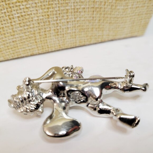 KIRKS FOLLY Silver Tone ANGEL BROOCH PIN Dangle Heart AB CRYSTALS RHINESTONES - Picture 3 of 5
